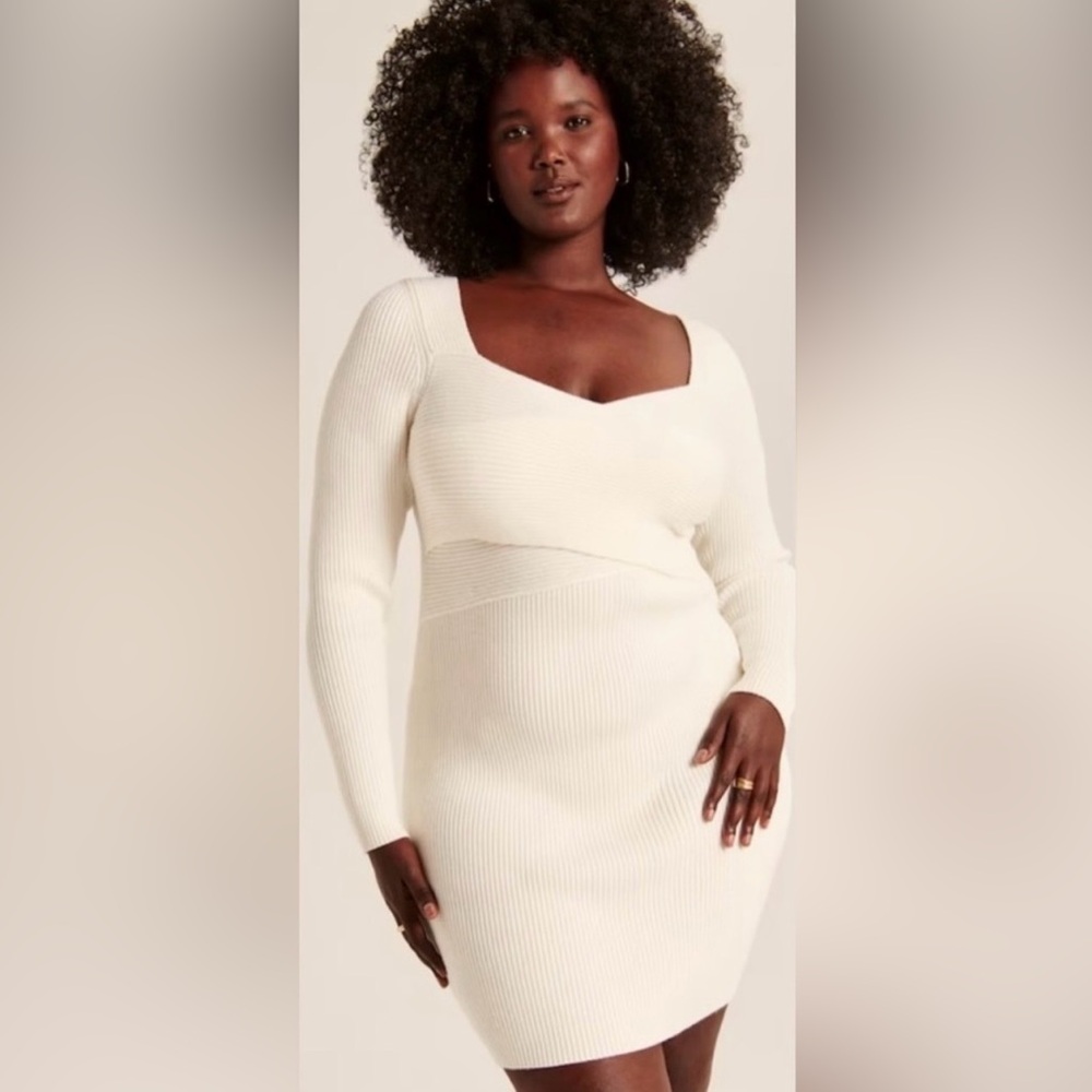 Abercrombie & Fitch Cream Ribbed Sweater Dress with Long Sleeves